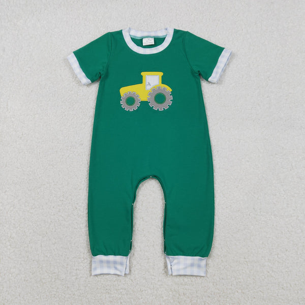 SR3332 RTS baby boy clothes tractor boy summer romper embroidery
