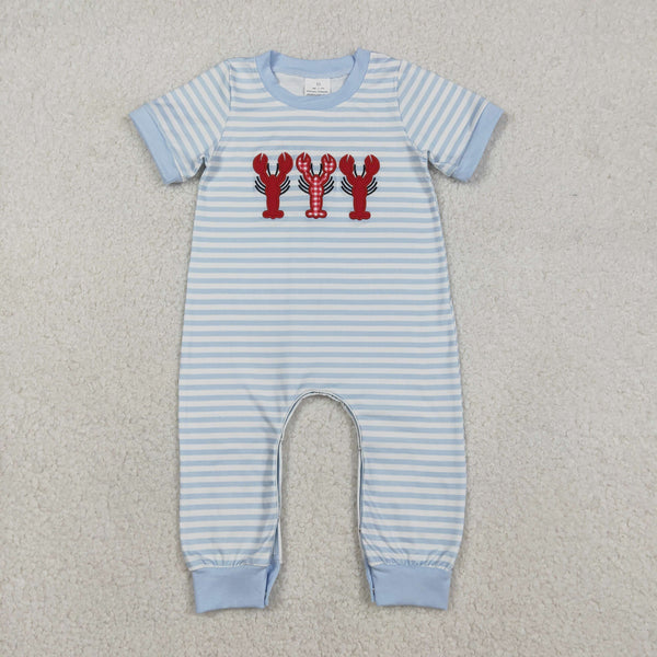 SR3333 RTS baby boy clothes crawfish boy summer romper embroidery