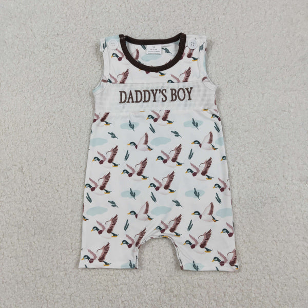 SR3347 RTS baby boy clothes daddy’s boy summer romper smocked mallars smock onesie