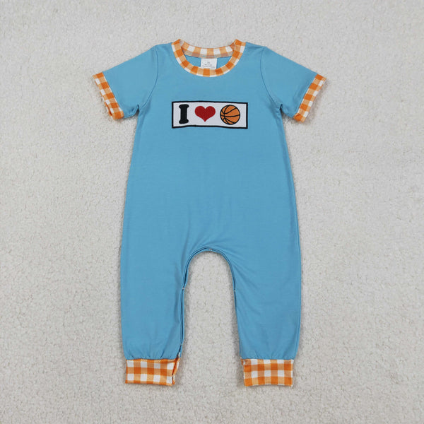 SR3366 RTS baby boy clothes I love basketball embroidery newborn boy summer romper