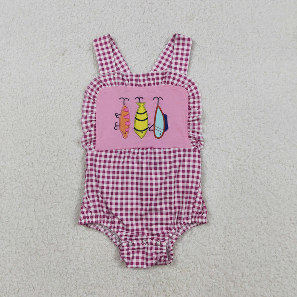 SR3414 RTS baby girl clothes embroidery fish pink summer bubble
