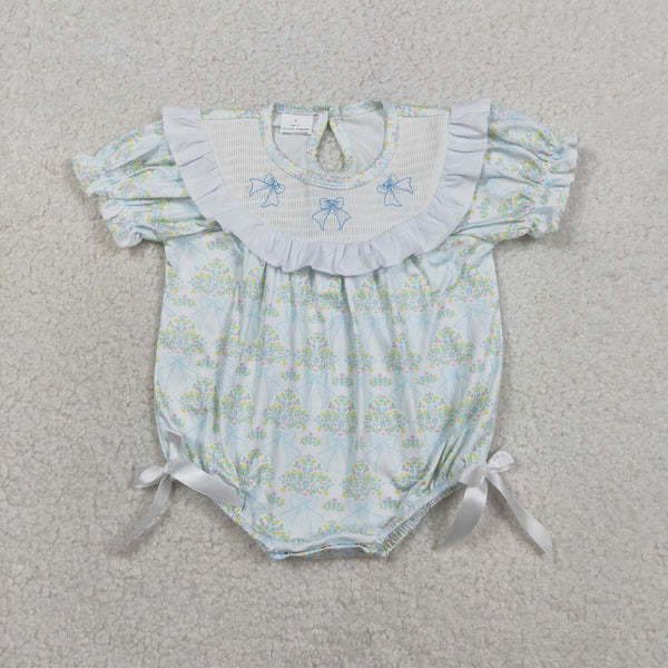 SR3487 RTS baby girl  clothes blue bow smock toddler girl  summer bubble