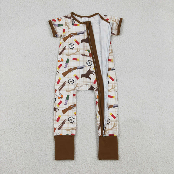 SR3497 RTS baby boy clothes hunting toddler boy summer romper zip romper