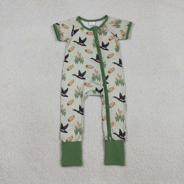 SR3498 RTS baby boy clothes green hunting toddler boy summer romper