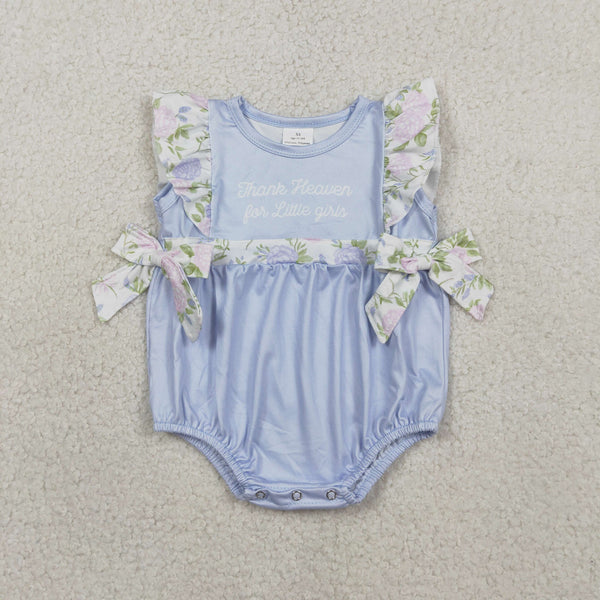 SR3506 RTS  baby girl clothes blue floral little girl summer bubble