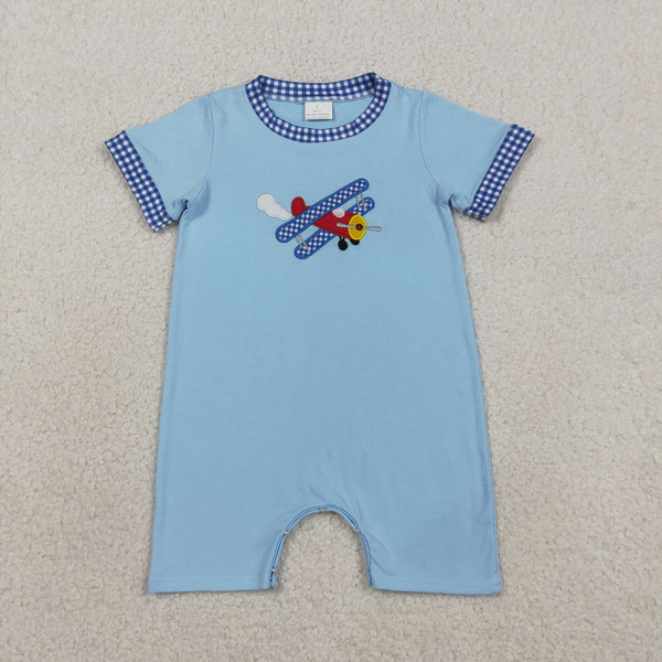 SR3543 RTS baby boy clothes airplane embroidery boy  summer bubble