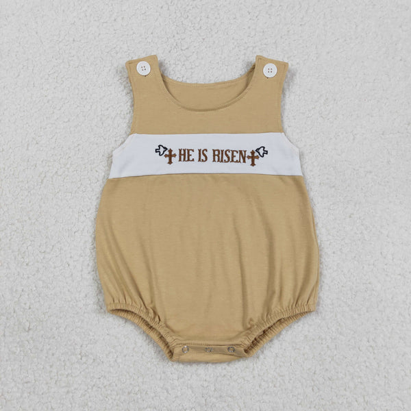 SR3547 RTS baby boy clothes he is risen embroidery boy summer bubble