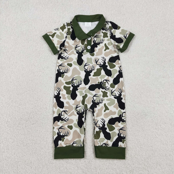 SR3636 RTS baby boy clothes camo  deer hunting boy summer romper