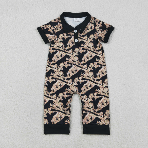SR3637 RTS baby boy clothes dog hunting boy summer romper