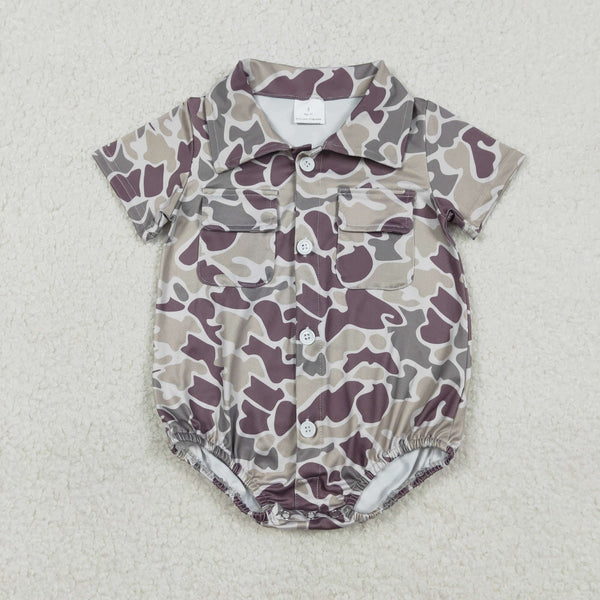 SR3652 RTS baby boy clothes camo buttons hunting clothes boy summer bubble