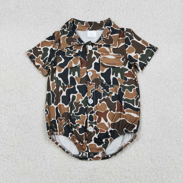 SR3656 RTS baby boy clothes brown camo boy summer bubble