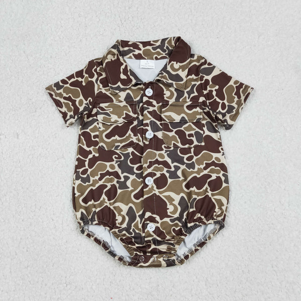 SR3659 RTS baby boy clothes camo buttons hunting clothes boy summer bubble