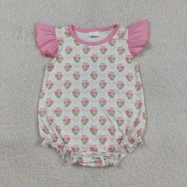 SR3677 RTS baby girl clothes pink floral bubble summer clothes onesie