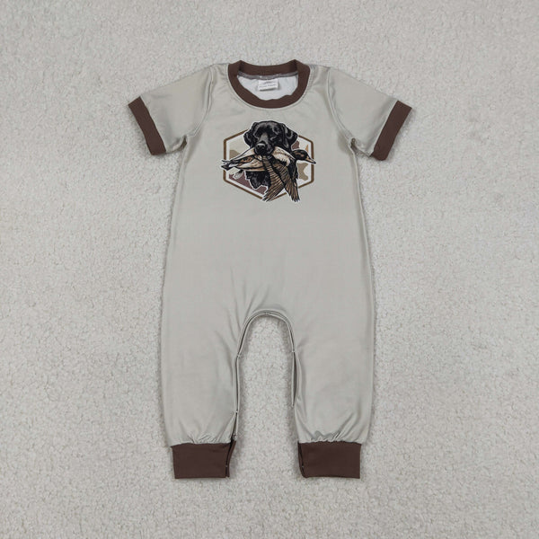 SR3680 RTS baby boy clothes dog hunting print boy summer romper