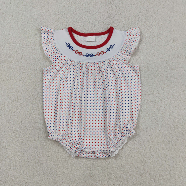SR3706 RTS baby girl clothes bows print girl 4th of July summer embroidery bubble