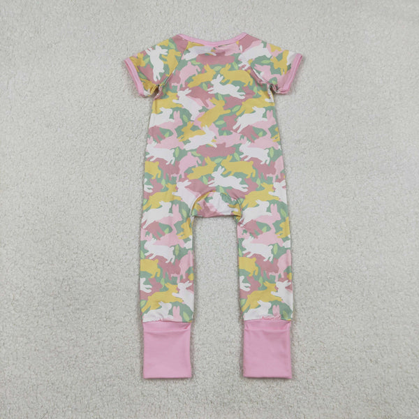 SR3715 RTS baby girl clothes rabbit camo print girl easter summer romper