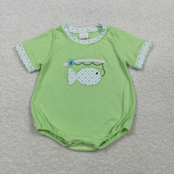 SR3750 RTS baby boy clothes fishing green cotton toddler boy summer embroidery bubble