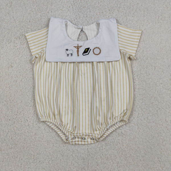SR3802 RTS baby boy clothes cross embroidery  toddler boy easter summer bubble