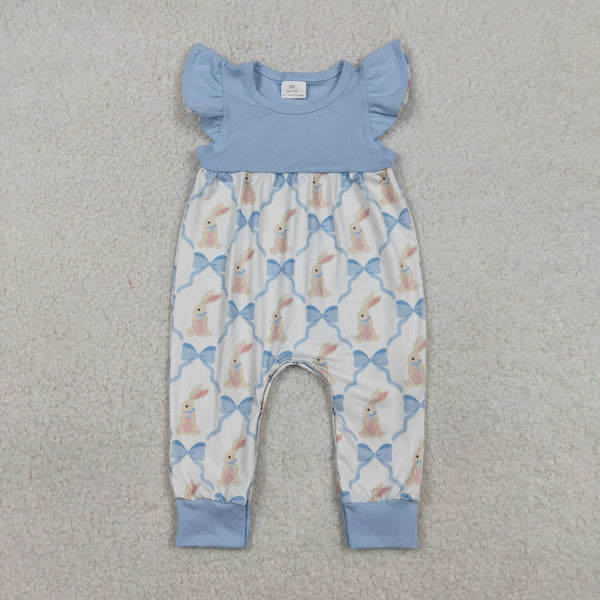SR3806 RTS baby girl clothes blue rabbit print toddler girl easter summer romper