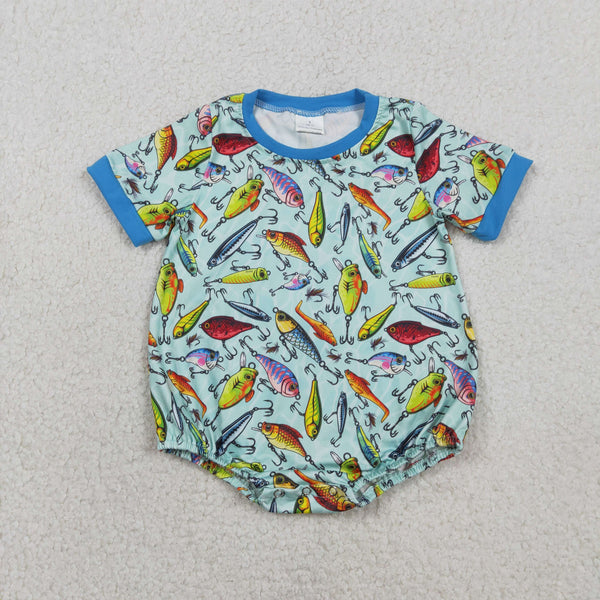 SR3824 RTS baby boy clothes fishing print toddler boy summer romper