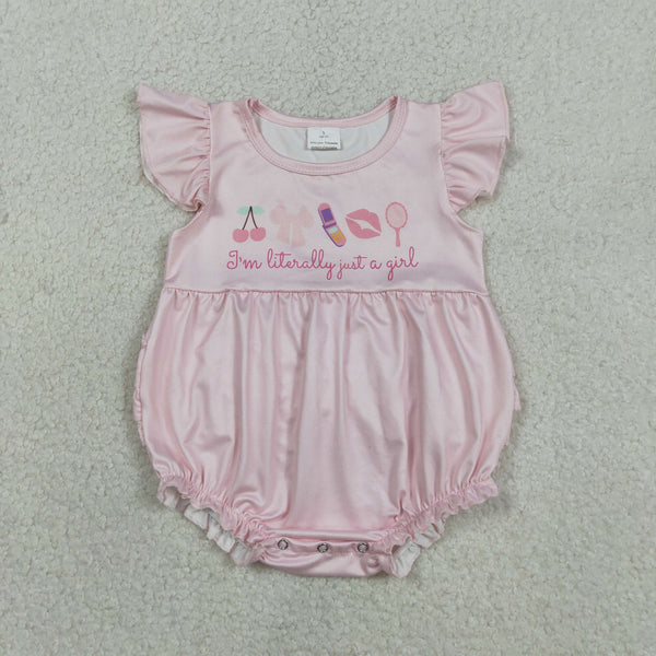 SR3825 RTS baby girl clothes make up print toddler girl summer romper pink bubble