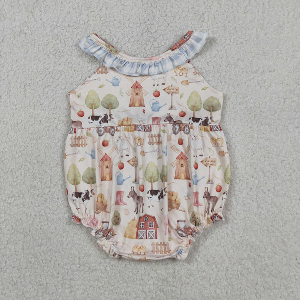 SR3852 RTS baby girl clothes farm animals print toddler girl summer bubble