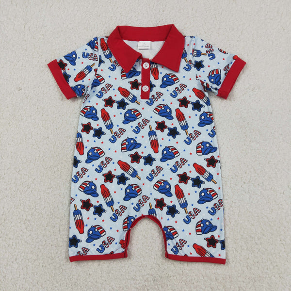 SR3874 RTS baby boy clothes popsicle  toddler boy 4th of July summer romper