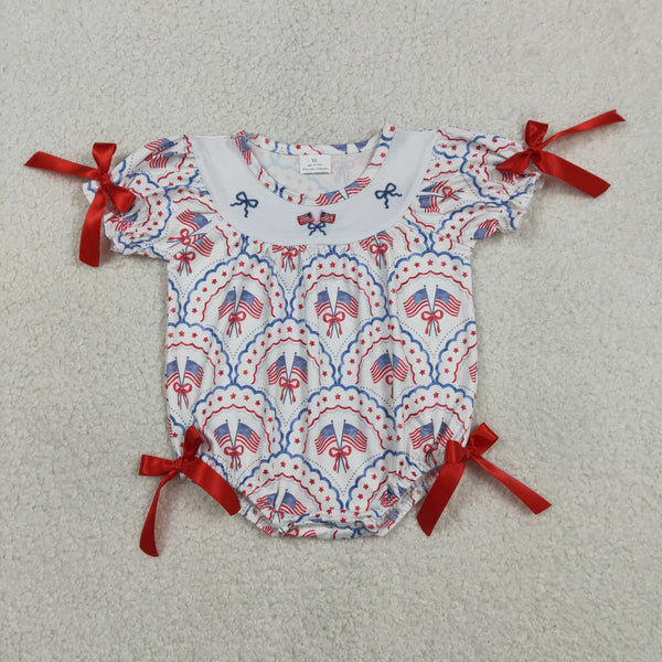 SR3887 RTS baby girl clothes 4th of July embroidery Patriotic girl summer bubble onesie