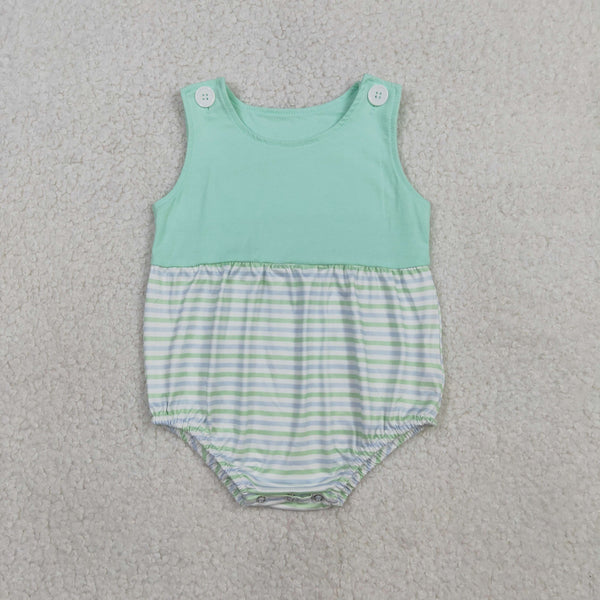 SR3894 RTS baby boy clothes green stripes print toddler boy summer bubble