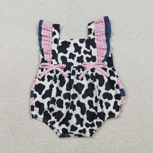 SR3898 RTS baby girl clothes cow bows newborn girl summer bubble farm clothes