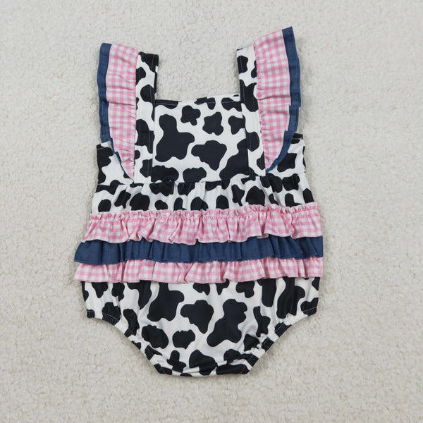 SR3898 RTS baby girl clothes cow bows newborn girl summer bubble farm clothes