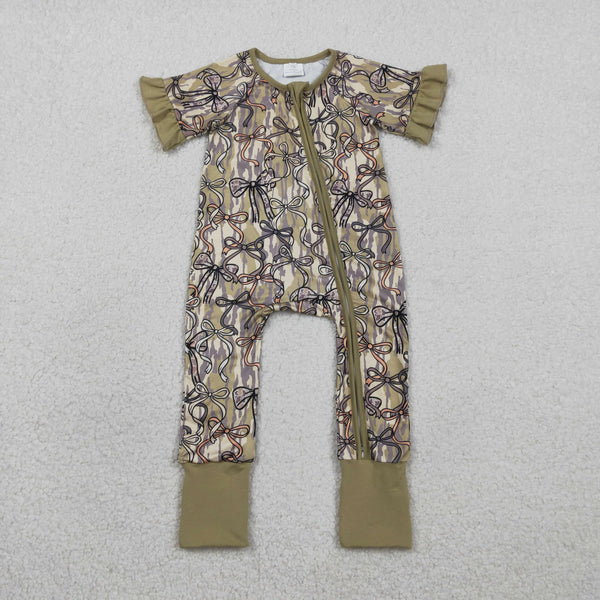 SR3931 RTS baby girl clothes bows print toddler girl summer romper hunting clothes