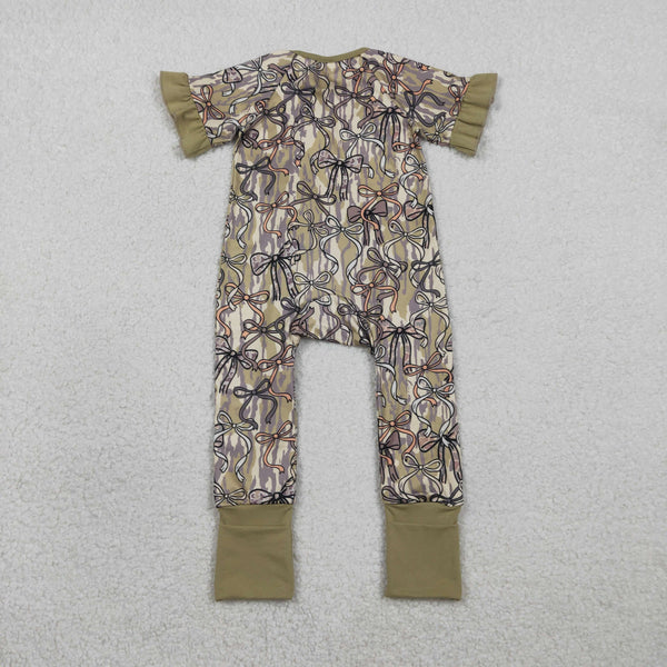 SR3931 RTS baby girl clothes bows print toddler girl summer romper hunting clothes