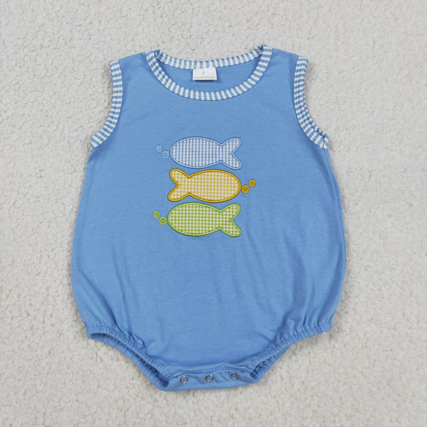 SR4005 RTS baby clothes blue fish embroidery toddler boy summer bubble