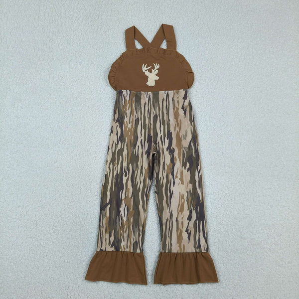 SR4047  RTS kids girl clothes deer embroidery hunting clothes girl summer jumpsuit overalls