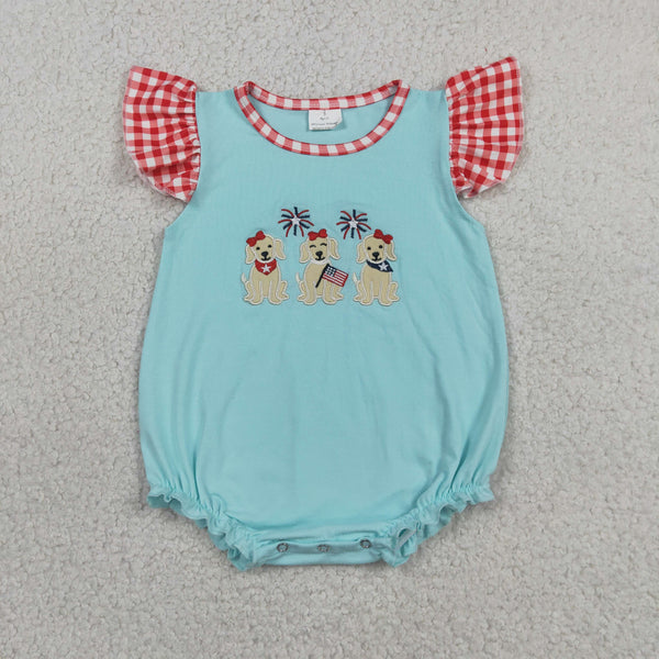 SR4051 RTS baby girl clothes pubby embroidery toddler girl 4th of July summer embroidery bubble