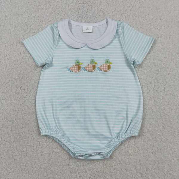 SR4081 RTS baby boy clothes mallard embridery toddler boy summer bubble romper