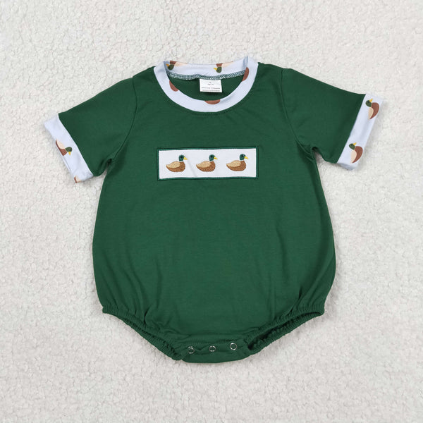 SR4092 RTS baby  boy clothes green mallard embroidery toddler boy  summer bubble