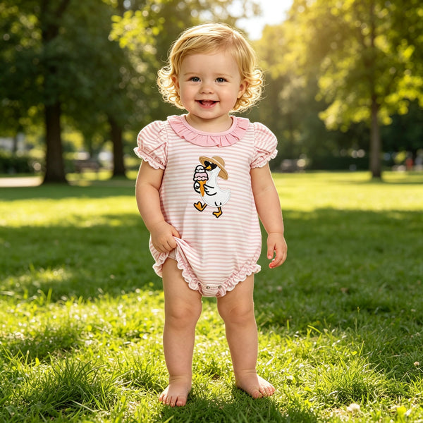 RTS SR4101 baby girl clothes duck embroidery print short sleeve romper