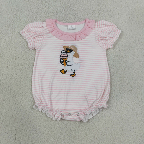 RTS SR4101 baby girl clothes duck embroidery print short sleeve romper