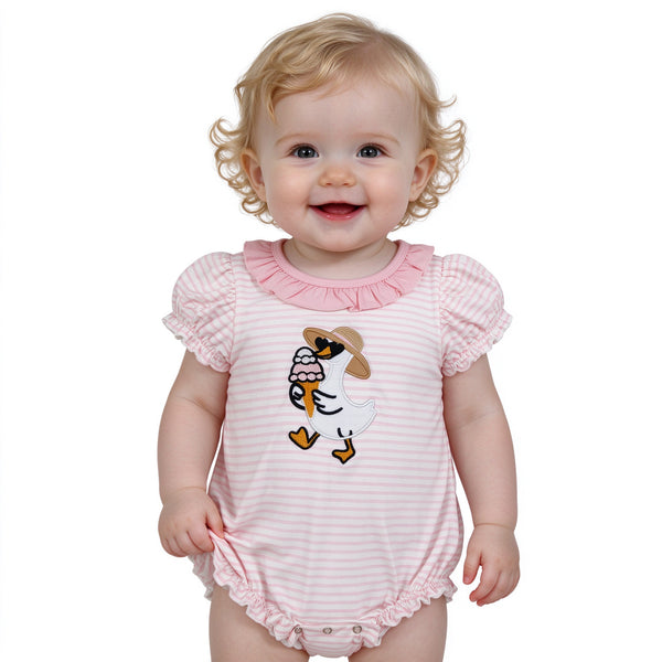 RTS SR4101 baby girl clothes duck embroidery print short sleeve romper