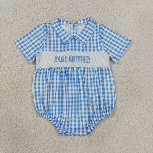 SR4231 RTS baby boy clothes blue smocked baby brother summer bubble