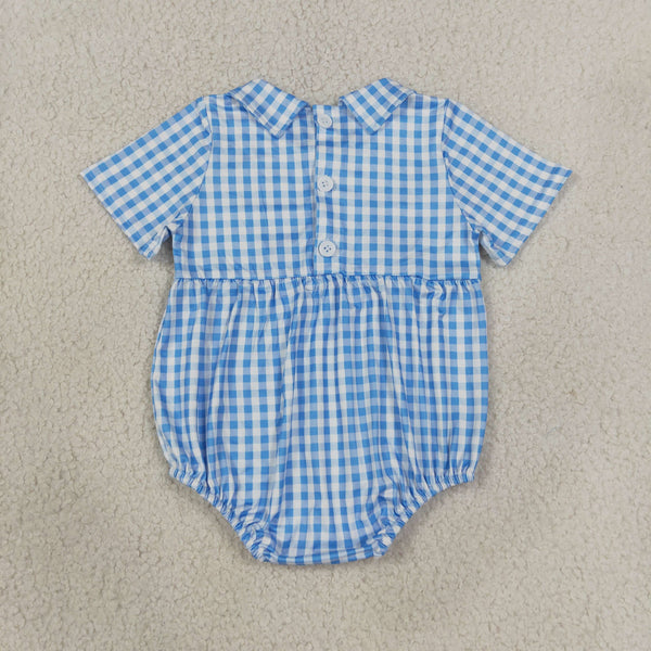 SR4231 RTS baby boy clothes blue smocked baby brother summer bubble