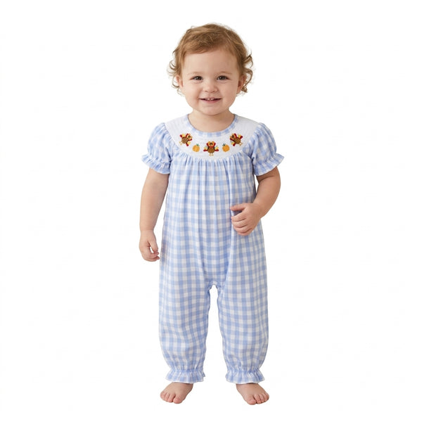 RTS SR4276 baby clothes thanksgiving smocked long sleeve romper