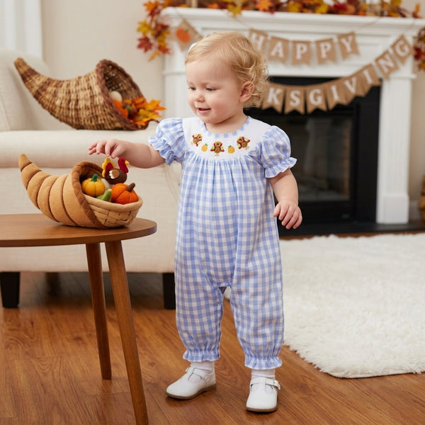 RTS SR4276 baby clothes thanksgiving smocked long sleeve romper