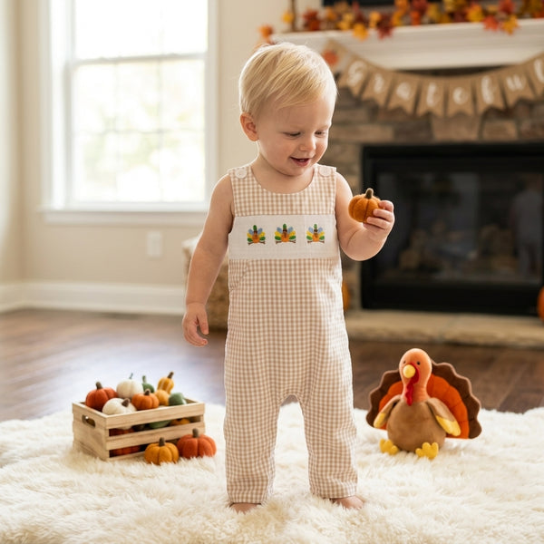 RTS SR4277 baby clothes thanksgiving smocked long sleeve romper