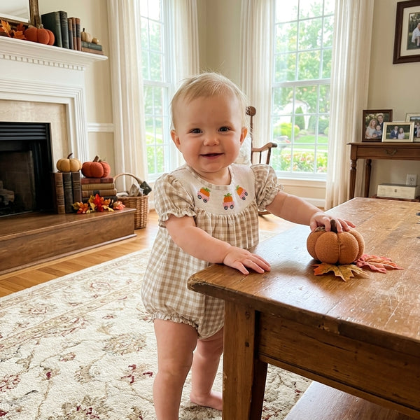 RTS SR4280 toddler girl clothes carrot smocked short sleeve bubble romper