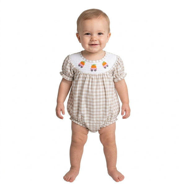 RTS SR4280 toddler girl clothes carrot smocked short sleeve bubble romper