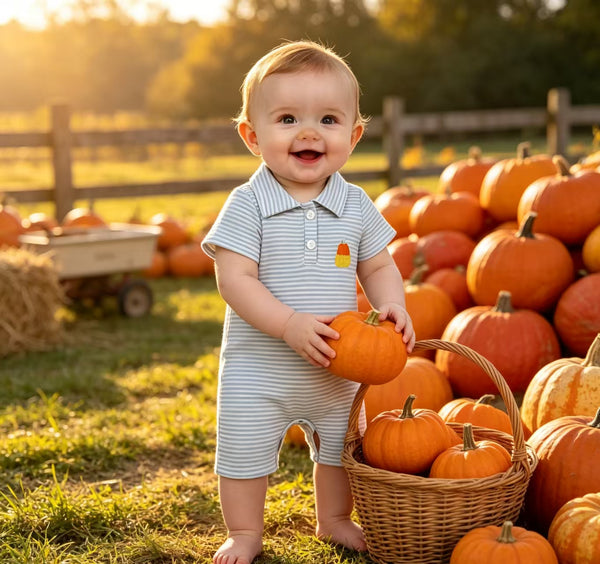 RTS SR4281 baby boy clothes candy corn embroidery print short sleeve romper