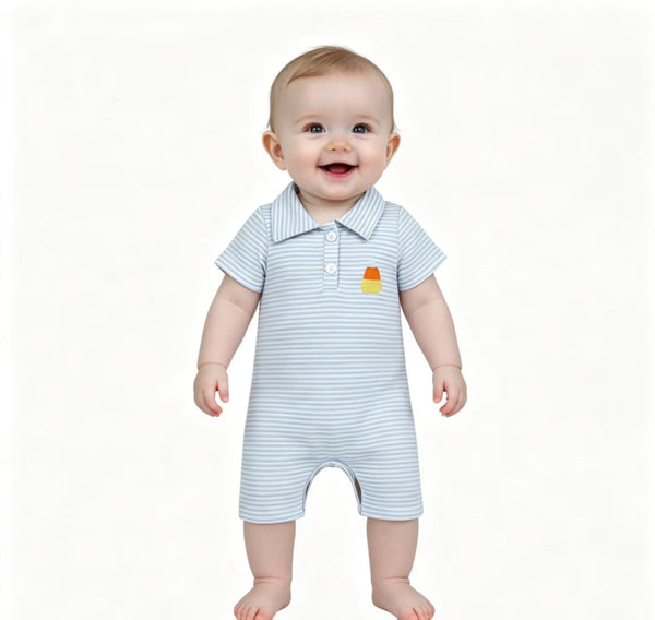 RTS SR4281 baby boy clothes candy corn embroidery print short sleeve romper